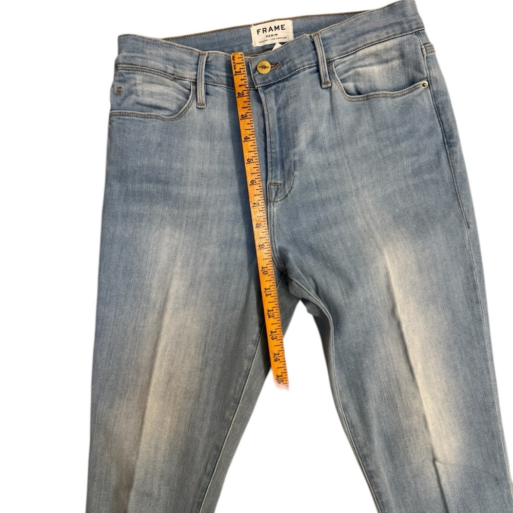 FRAME Straight Leg Cropped Jeans Frayed Raw Hem Light Wash Blue Size 29 - Picture 4 of 9